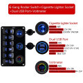 6 Gang Rocker Switch Panel with Digital Voltmeter+12V Power Socket +Double USB Power Charger Adapter